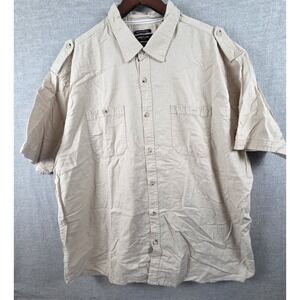 Kenneth Cole Mens 3X Linen Blend Safari Shirt Epilauts Khaki Hiking Short Sleeve